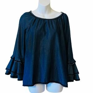 Hannah Denim Ruffle Bell sleeve BoHo blouse